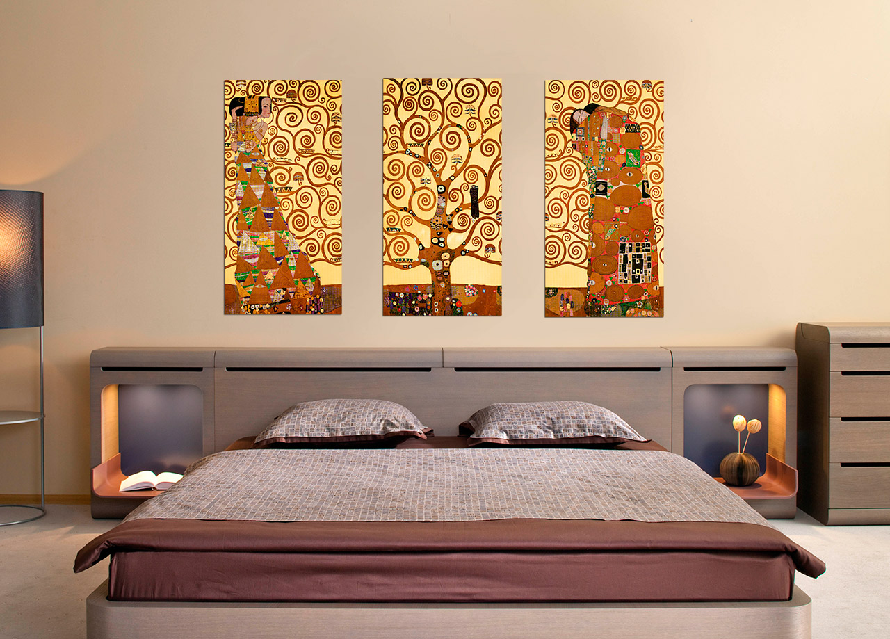 Cuadro en lienzo Tríptico Adaptacion Multicolor del Arbol de la Vida de  Klimt