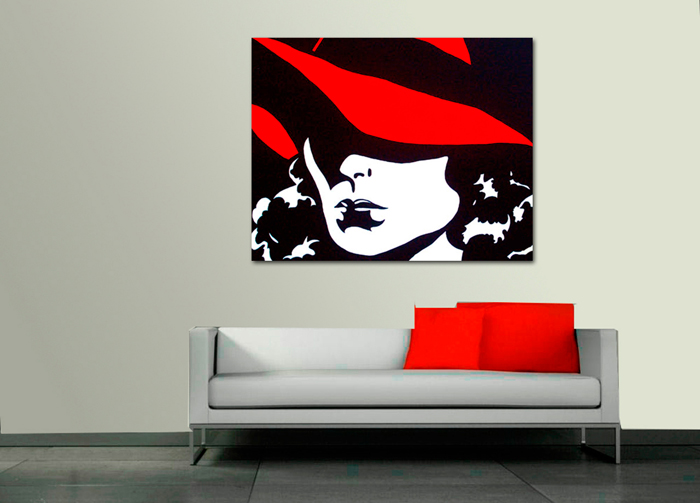 Cuadro señora con sombrero rojo (bci038)