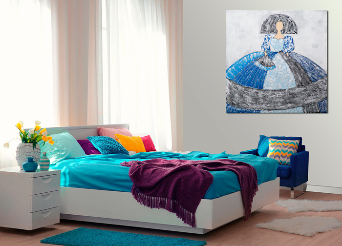 Cuadro menina azul abanico (bci1651)