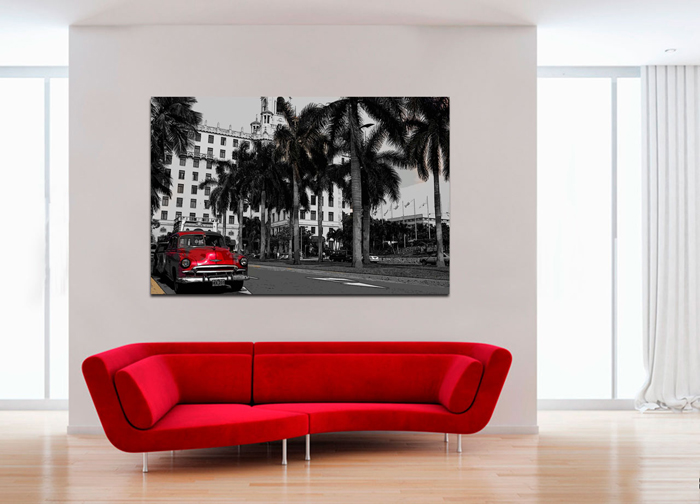 Cuadro coche rojo en Cuba (bgca0971)