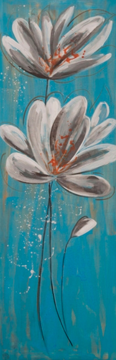 Cuadro flores blancas fondo azul (b126)
