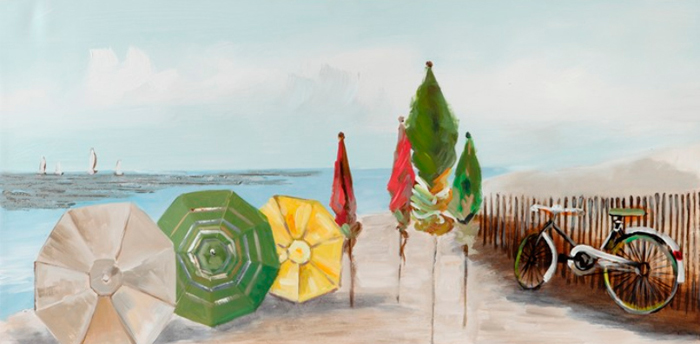 Cuadro playa con sombrillas pintado (b28)