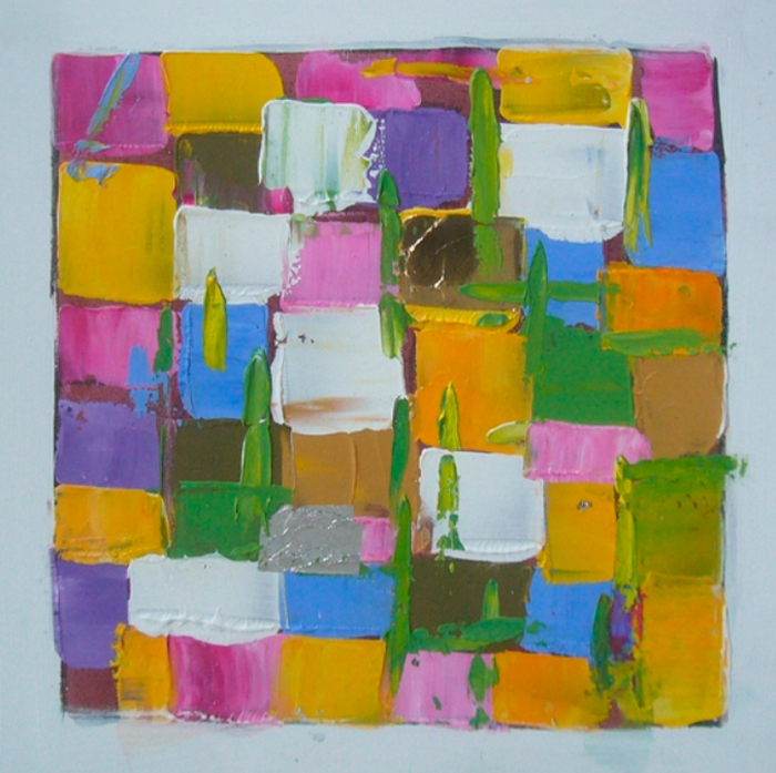 Cuadro abstracto con cuadritos de colores (b5)