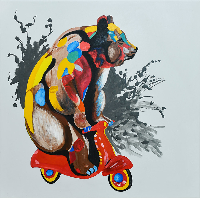 Cuadro oso con vespa (b63)