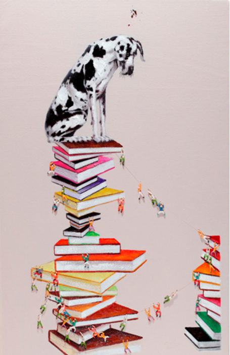 Cuadro perro con libros (b76)