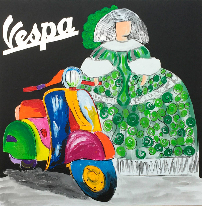 Cuadro menina verde con Vespa (bci1050)