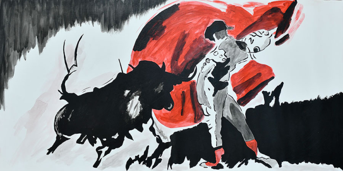 Cuadro toro y torero en rojos (bci1363)