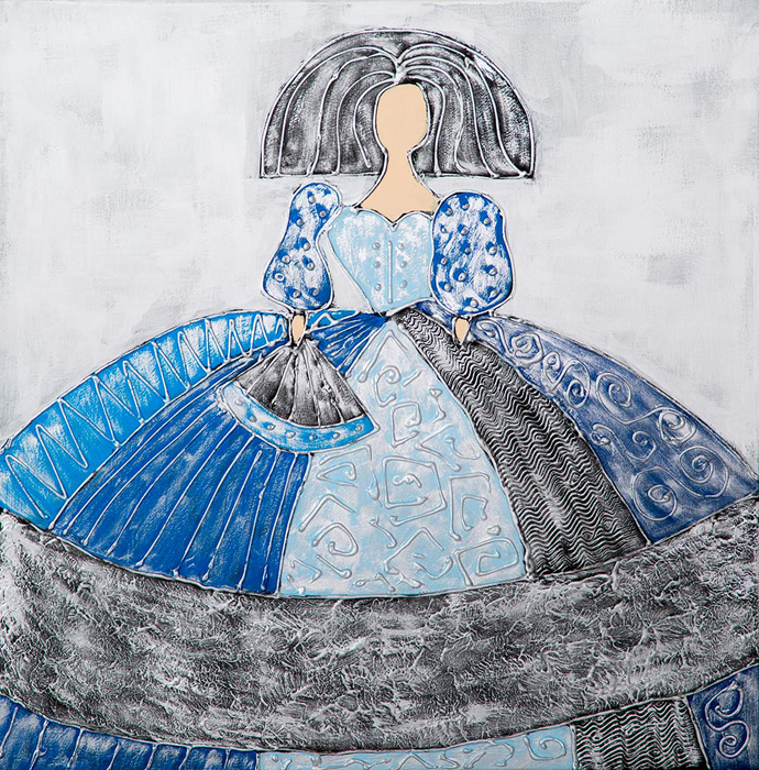 Cuadro menina azul abanico (bci1651)