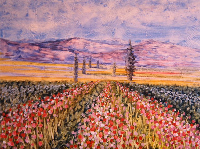 Cuadro montañas y campo de flores (bep1042)
