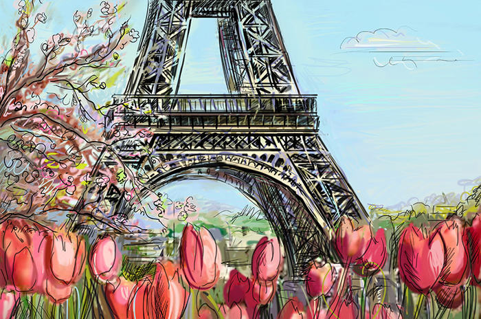 Cuadro torre Eiffel con tulipanes (bfl113737082)