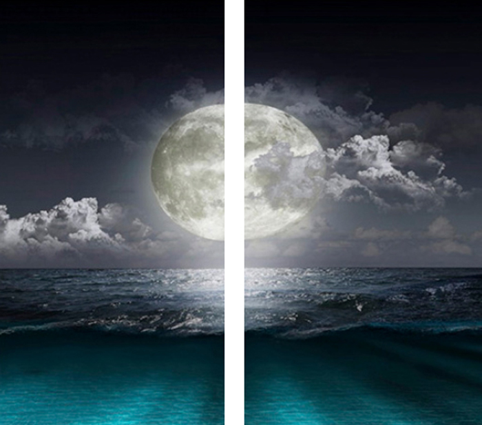 Cuadro diptico paisaje mar y luna (bfl55181762)