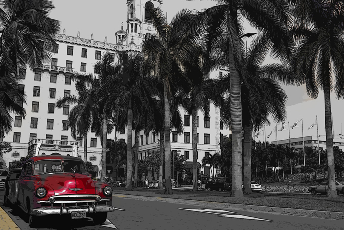 Cuadro coche rojo en Cuba (bgca0971)