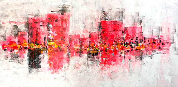 Cuadro ciudad abstracta en rojos (bh511)